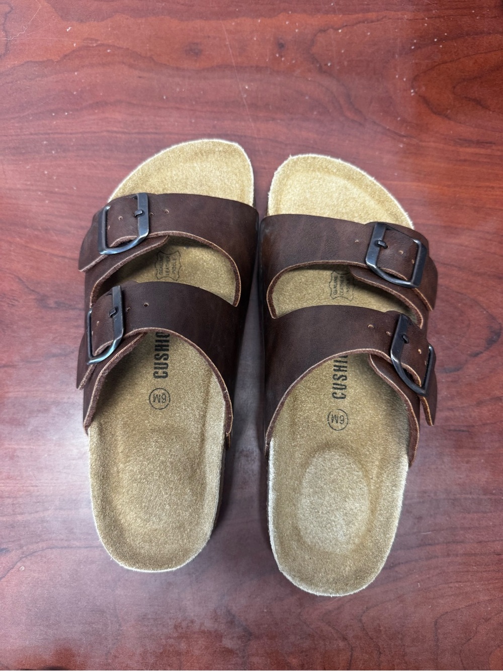 Double Strap Brown Suede Slide Sandals